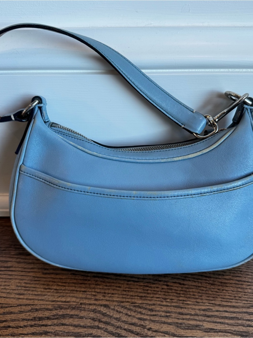 RARE Vintage Coach Pool Blue Leather Hampton Demi Hobo Bag 7593 Y2K w/Hangtag - Picture 4 of 11